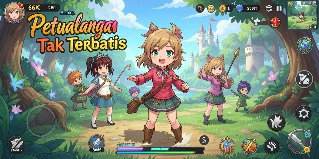 Tampilan gameplay yang menarik dari 66K dalam petualangan anime.