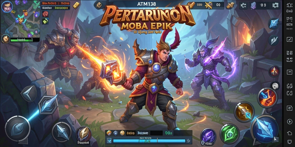 Screenshot utama ATM138 menunjukkan aksi seru di arena MOBA.