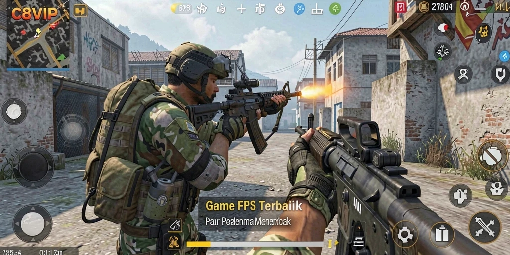 Tangkapan layar gameplay mendebarkan dari C8VIP yang menunjukkan aksi tembak-menembak.
