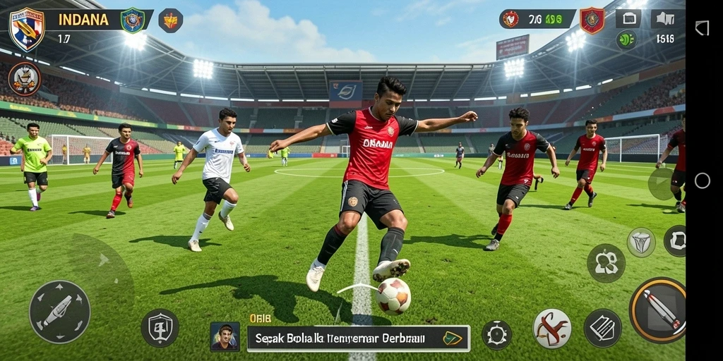 Tampilan gameplay <strong>INDAAA</strong> yang seru dan menarik saat pertandingan sepak bola.