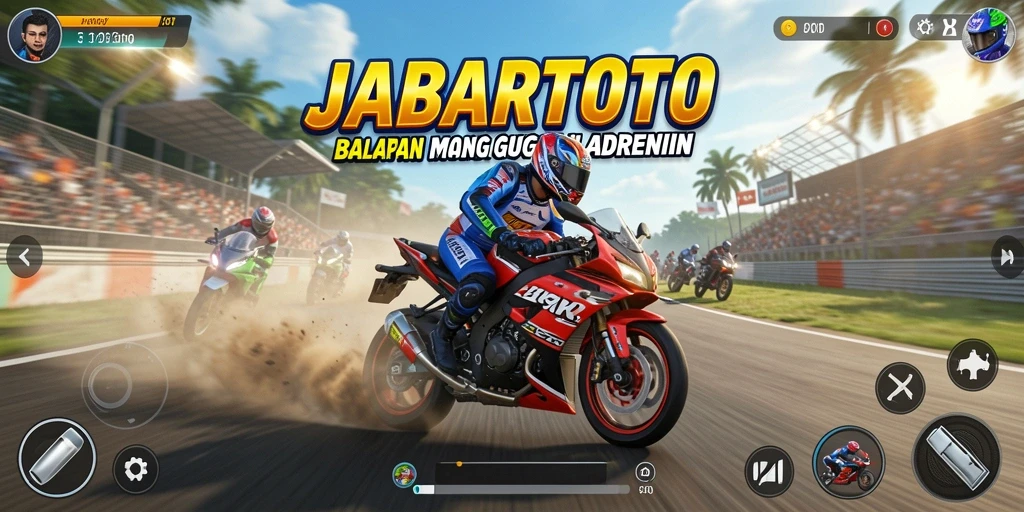 Tangkapan layar JABARTOTO memperlihatkan aksi balapan motor yang seru.