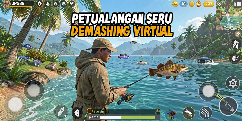 Screenshot JPS88 menampilkan pemain yang sedang memancing di danau yang indah.
