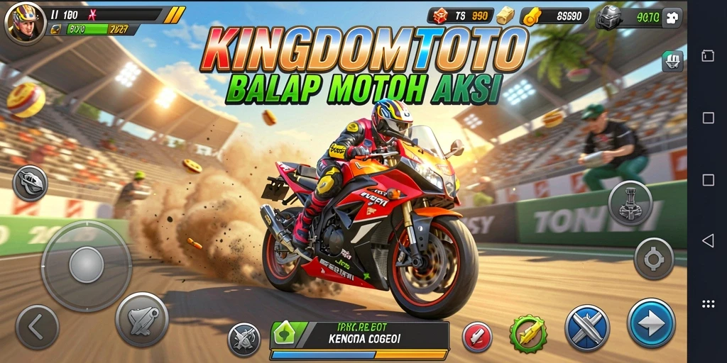 Screenshot aksi balap motor di KINGDOMTOTO yang mendebarkan.