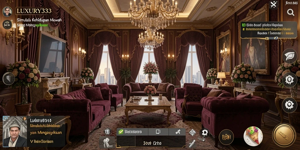 Tangkapan layar LUXURY333 menampilkan gameplay yang realistis dalam simulasi kehidupan mewah.