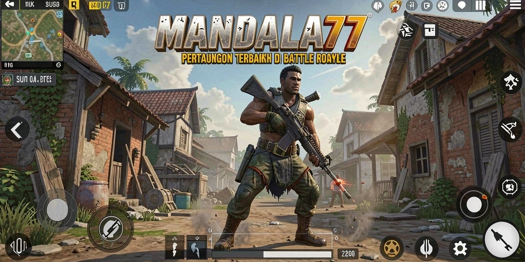 Tampilan gameplay seru di MANDALA77 saat adu tembak antar pemain.