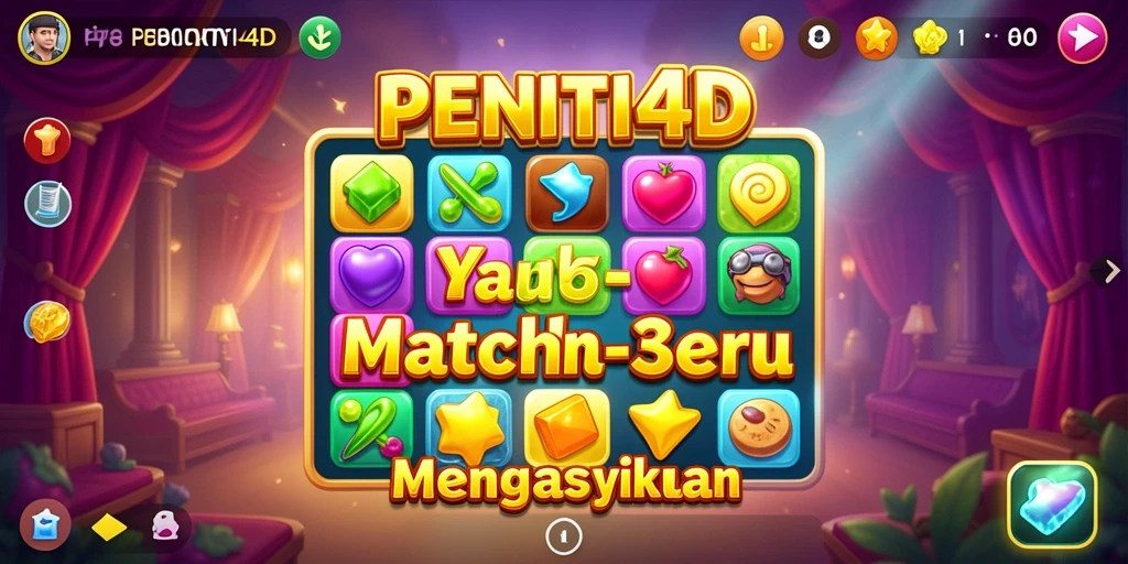 Screenshot utama PENITI4D menampilkan gameplay seru dan penuh warna di level Match-3.