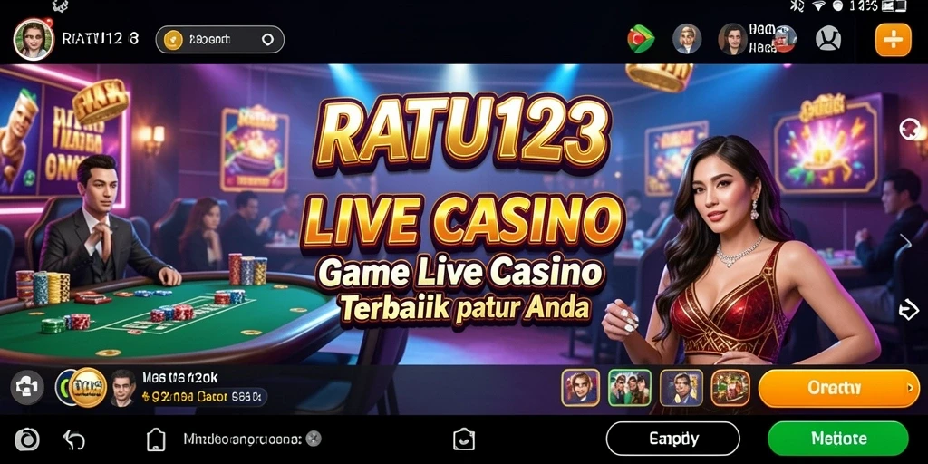 Screenshot gameplay Live Casino RATU123 menampilkan dealer profesional dan suasana kasino yang menawan.
