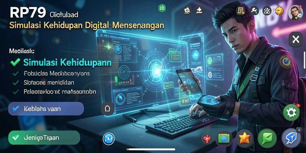 Screenshot dari gameplay RP79 menunjukkan dunia yang kaya dan beragam aktivitas.