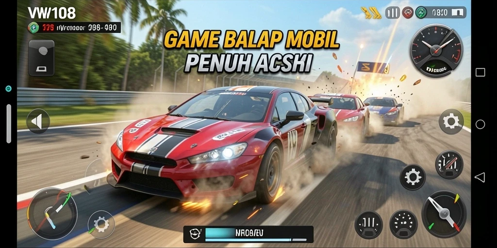 Tampilan gameplay VW108 yang dinamis dan seru dalam balapan mobil.